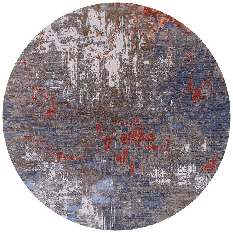 Tapis abstrait gris / bleu / rouge Bradgate, Rond 5 pi