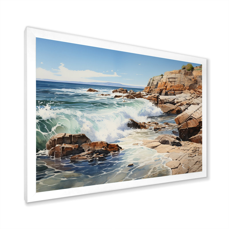 Sachem Rocky Beach, textures rocheuses sur toile, Cadre simple blanc, H 24 po x l 32 po x P 1 po