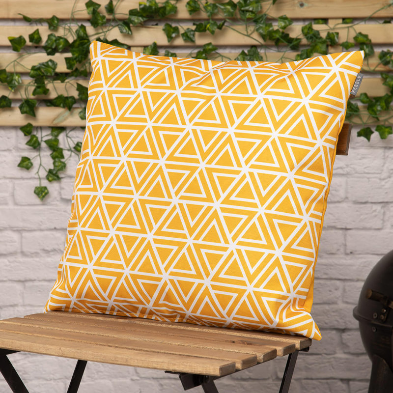  Outdoor Geometric Cushion with Filling, Yellow