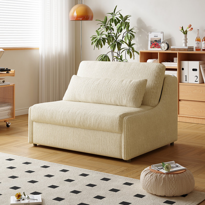 47.24"Modern Armless Convertible Sofa Bed with Plush Chenille, 5-Layer Cushioning for Small Spaces, Beige
