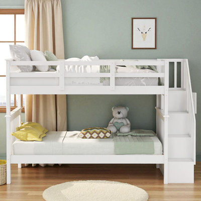 Wood Bunk Bed With Storage Staircase