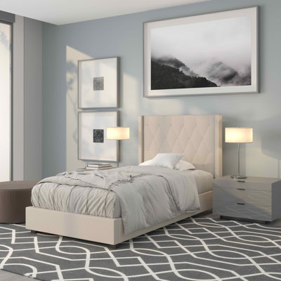 Aluino Tufted Upholstered Platform Bed w/ Accent Nail Trimmed Extended Sides