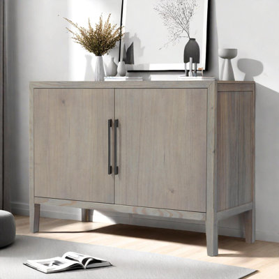 47.25-Inch Farmhouse Sideboard with Pine Veneer, Adjustable Feet, Metal Handles