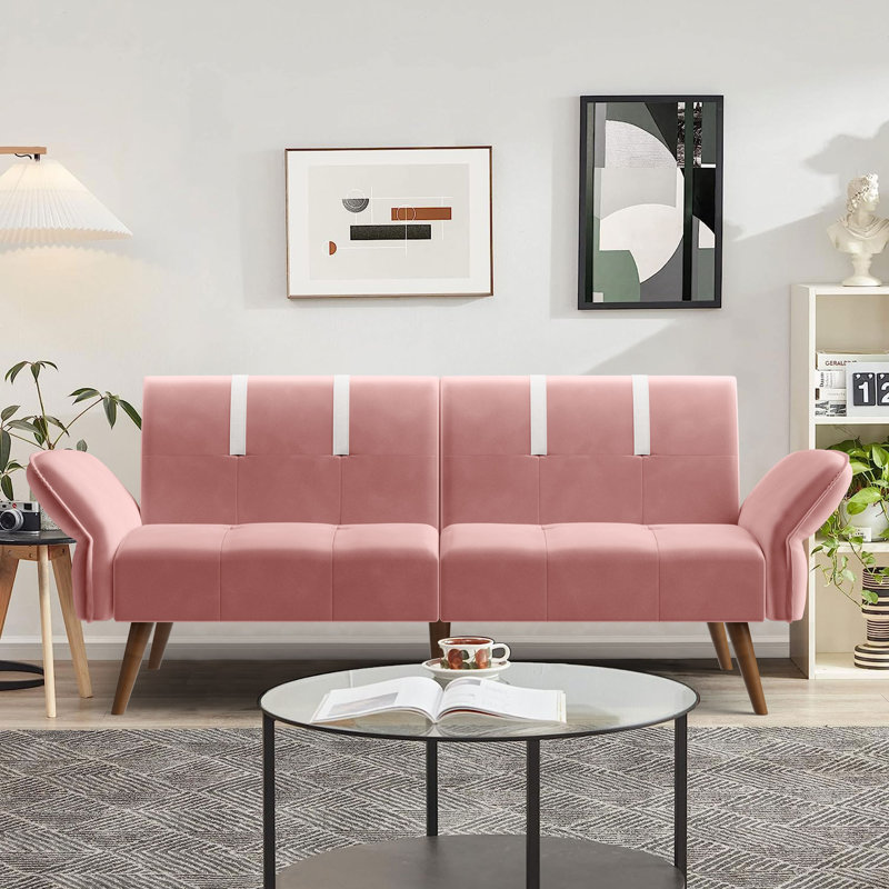 Leachville 79.53'' Velvet Convertible Sofa, Pink Velvet