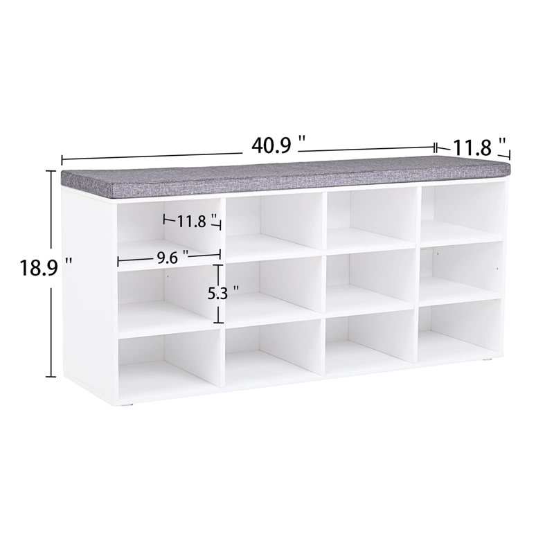 Upholstered Storage Bench, White