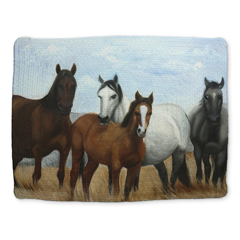 Blue Horses in Meadow Rustic Braided Placemat | Home Decor