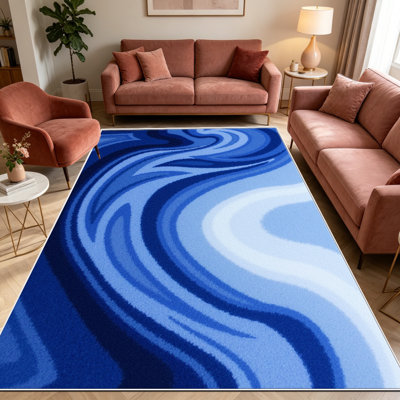 Tapis bleu tourbillon 1PC, élégant tapis décoratif polyvalent, facile à nettoyer et à entretenir, pièce de mobilier idéale pour la chambre à coucher, le salon, le couloir, le vestibule, le dortoir et le bureau afin de rafraîchir l'ambiance intérieure de votre maison