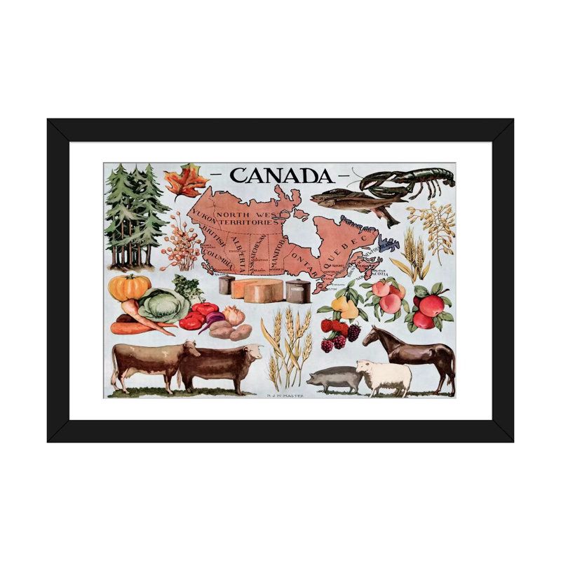 Publicité rétro sur toile Canada, Papier beaux-arts encadré noir, Blanc, H 24 po x l 32 po x P 1 po