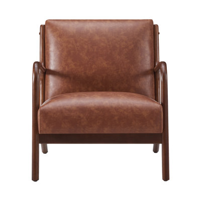 Mid-Century Modern Accent Chair, Solid Wood Frame Lounge Single Chair For Living Room, Bedroom, Office, Designer Style,Linen Fabric