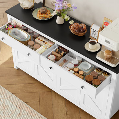 🚪 55" Farmhouse Console Table with Storage - Entryway Cabinet with Drawers & Adjustable Shelves for Hallway, Living Room