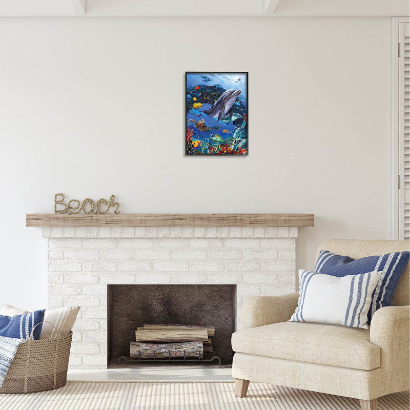 Au-489-Giclee " Vivid Underwater Sea Life " by Interlitho, Midnight Black Framed Giclee, 20" H x 16" W x 1.5" D