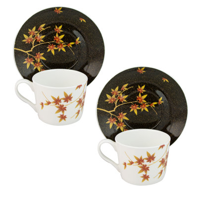 Golden Autumn Bone China Teacup and Saucer