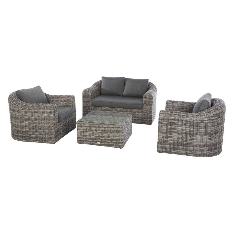 Bestla 4 Seater Rattan Sofa Set, Brown, Light Grey
