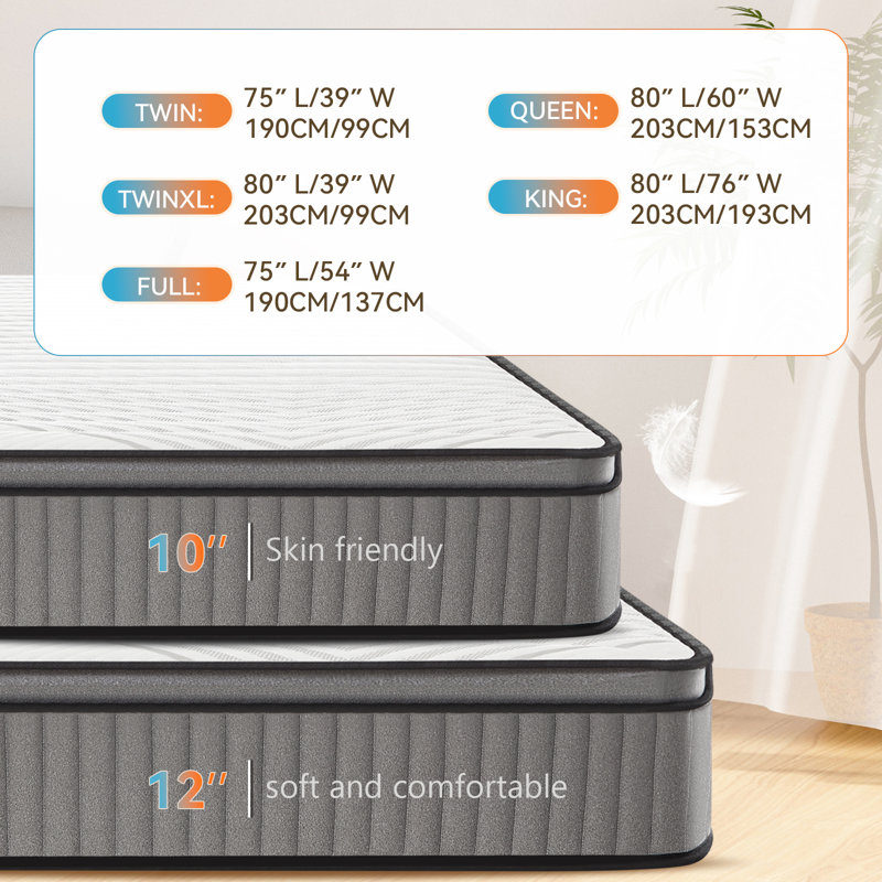 Matelas hybride en mousse à refroidissement moyen avec gel Meomory, Très grand lit, 10"