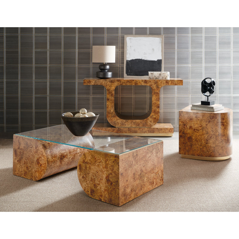 Transitional Brown and Gold Wood Metal Rectangular Coffee Table