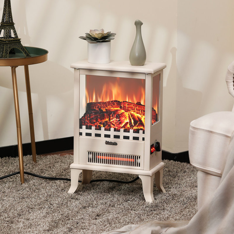 Accrington TURBRO Infrared Electric Fireplace Stove, 19" Freestanding Stove Heater with 3-Sided View, Realistic Flame, Ivory