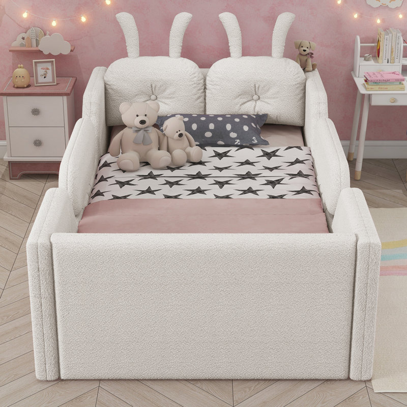 Twin Size Upholstered Platform Bed, White