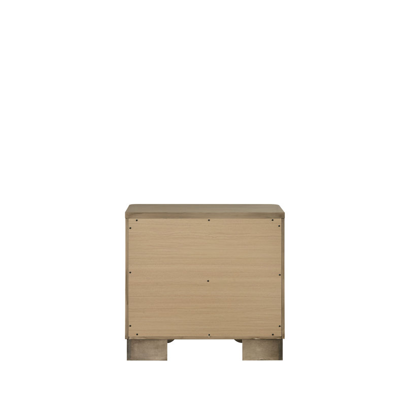 Table de chevet en bois antique à 2 tiroirs avec devant cannelé et poignées en métal