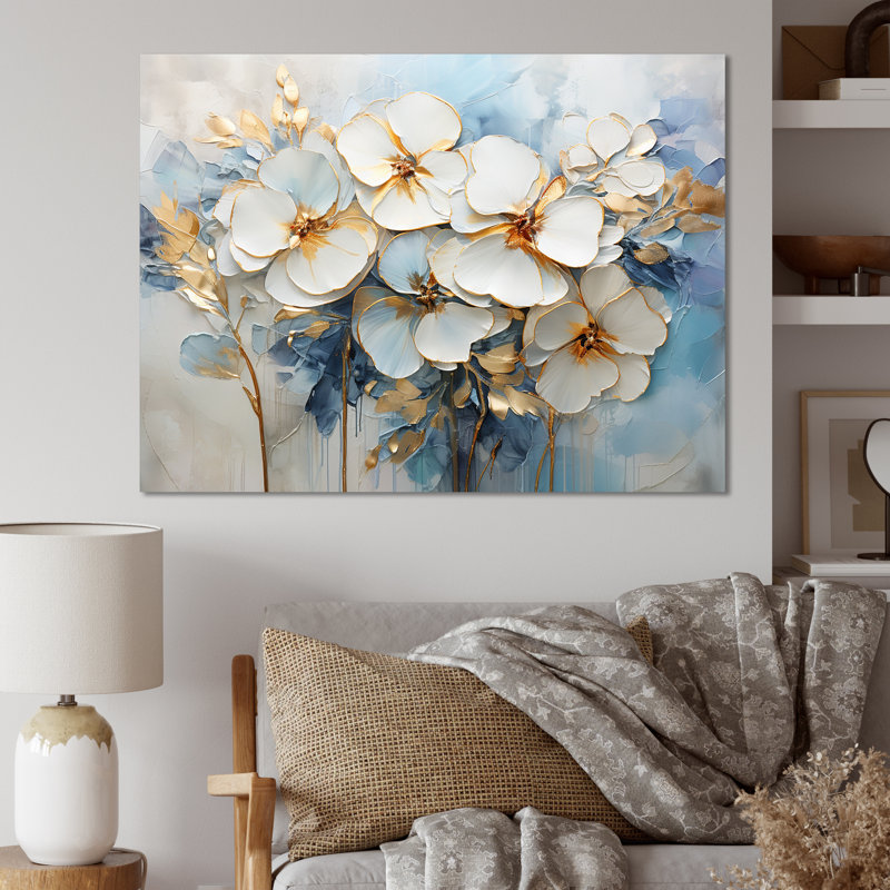 Jardin blanc et bleu Pensies, H 12 po x l 20 po x P 1 po, Toile tendue