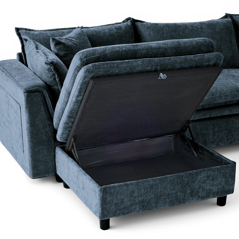 Canapé modulaire rembourré en U avec repose-pieds 146 po 146 po, Chenille bleu