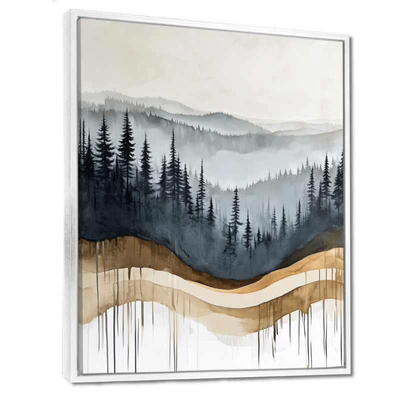 Pins de la Crête Dorée - Tableau sur toile encadrée Forêt, H 32 po x l 16 po, Cadre flottant blanc
