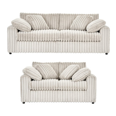 2-Piece Living Room Set – Channel Tufted Sofa & Loveseat In Mondo Champagne