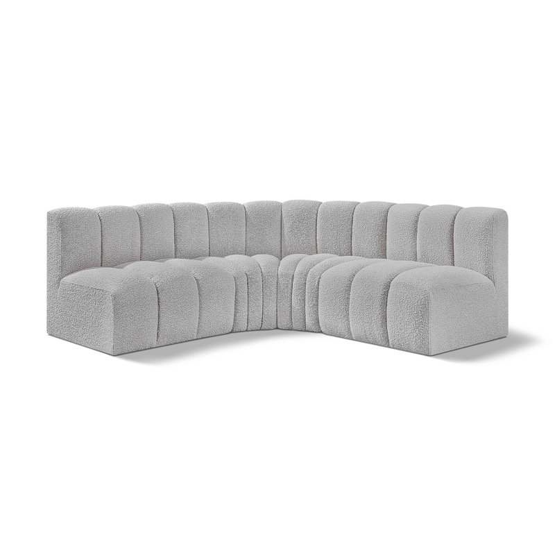 Hirah Upholstered Curved Sectional Reversible, Grey Boucle Fabric