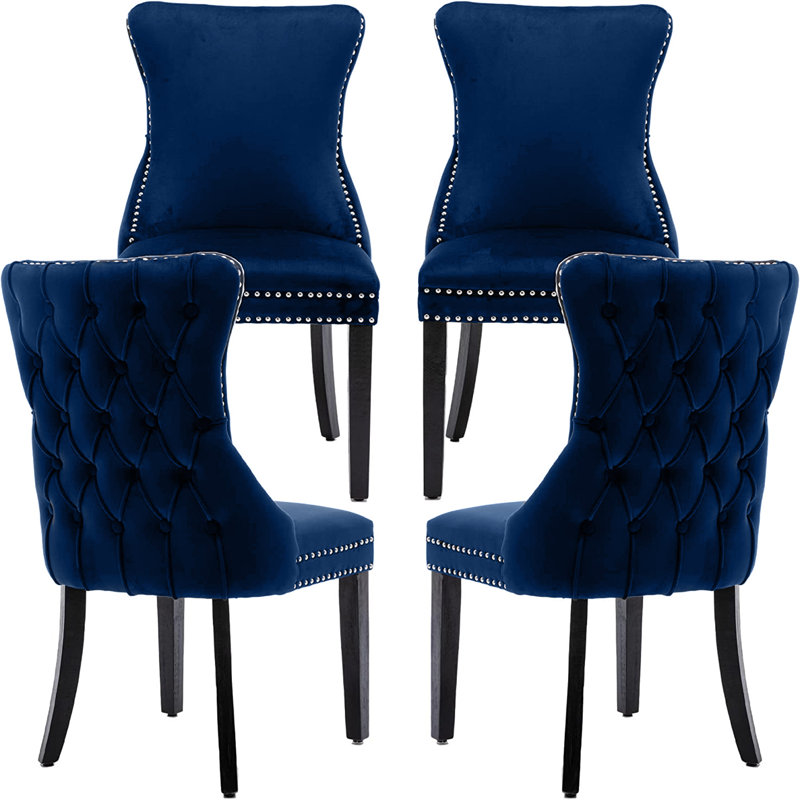 Meritxell Tufted Velvet Upholstered Back Parsons Chair Dining Chair(Set of 2), 4, Blue, Black