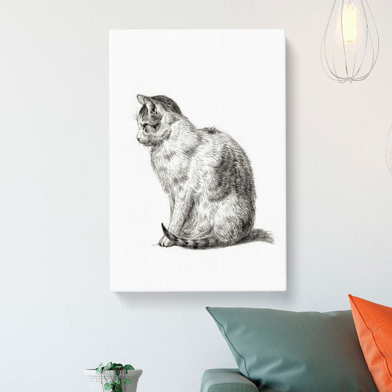 Sitting Cat by Jean Bernard - Wrapped Canvas Drawing - Wrapped Canvas, 50cm H x 35cm W x 3cm D