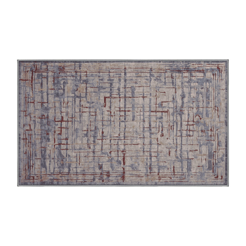 Machine Washable Gray Area Rug, Rectangle 7' x 9'