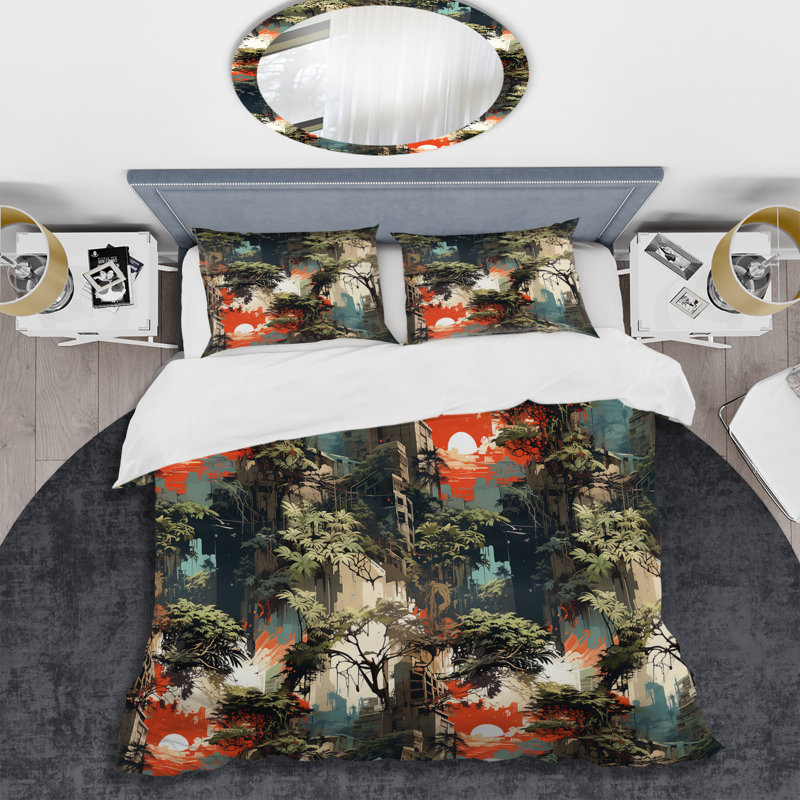 Cityscape Camo Mirage - Ensemble de housse de couette abstrait - Microfibre de polyester