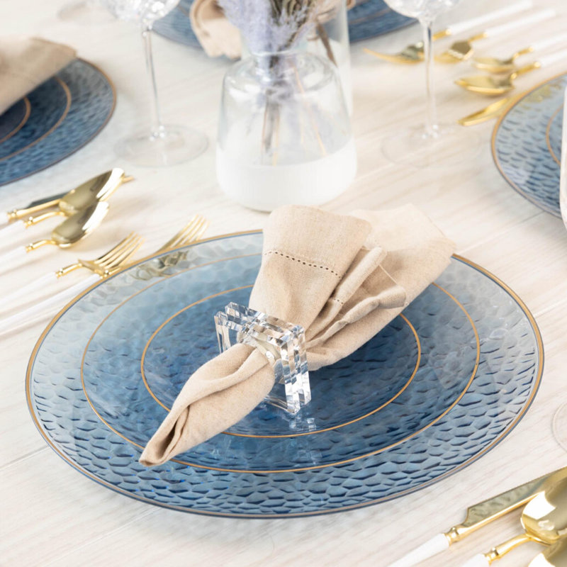 Plaques bleues rondes martelées éco-compatibles Ecoqualité avec bordure dorée  , L 9 po x P 9 po, 90