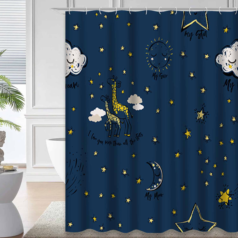 Rideau de douche aquarelle avec 12 crochets Baby Sky Cloud Sun Moon Giraffe, L 72 po x l 78 po