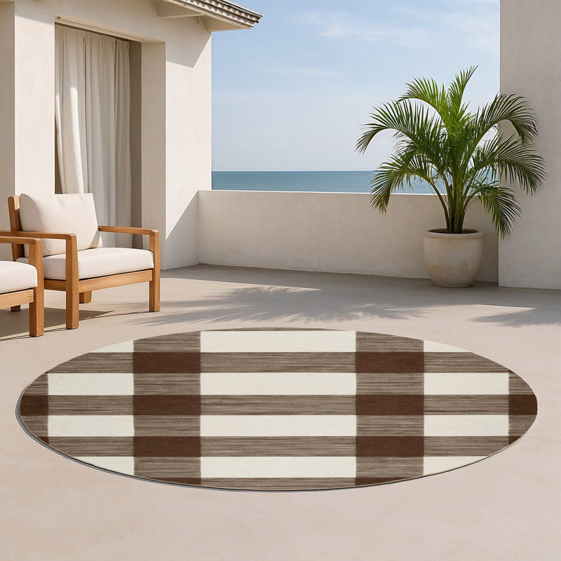 Tapis intérieur / extérieur gris HorizontalStripes, Rond 5 pi