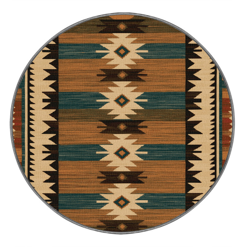 Washable Spirit Lines Southwestern Area Rug, Round 7'