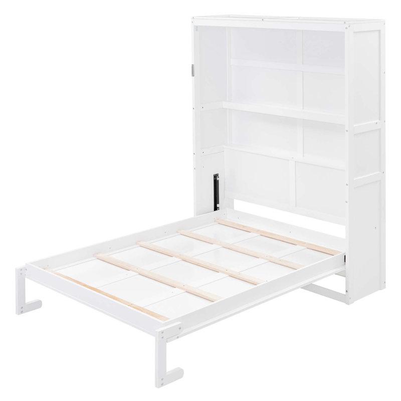 Lit escamotable double avec tablettes pour une utilisation compacte et multifonctionnelle, idéal pour les petits appartements et les chambres d'amis