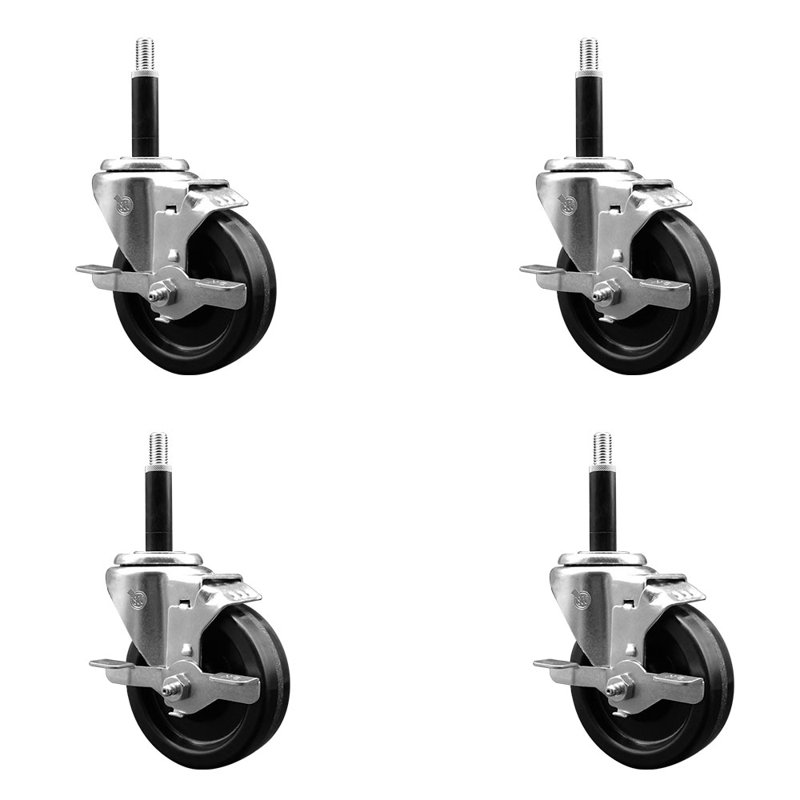Phenolic Swivel Expanding Stem Caster Set with Brake SCC TLB 4" x 3/4"