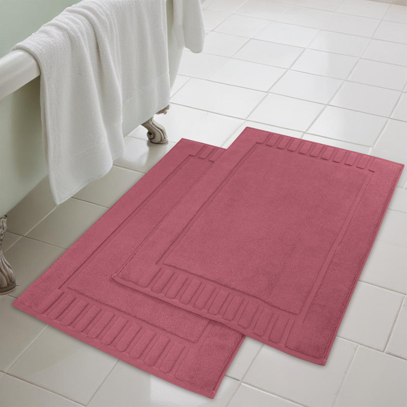 Pardue Cotton Geometric-Striped Reversible 2 Piece Bath Mat Set, Rosewood, Geometric