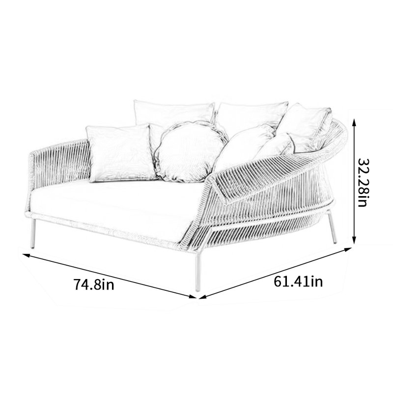 Simple Outdoor Waterproof Large Daybed 74.8'' Wide Rectangle Metal Patio Daybed with Cushions