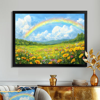 Arc-en-ciel dans un champ de fleurs sauvages - art mural arc-en-ciel