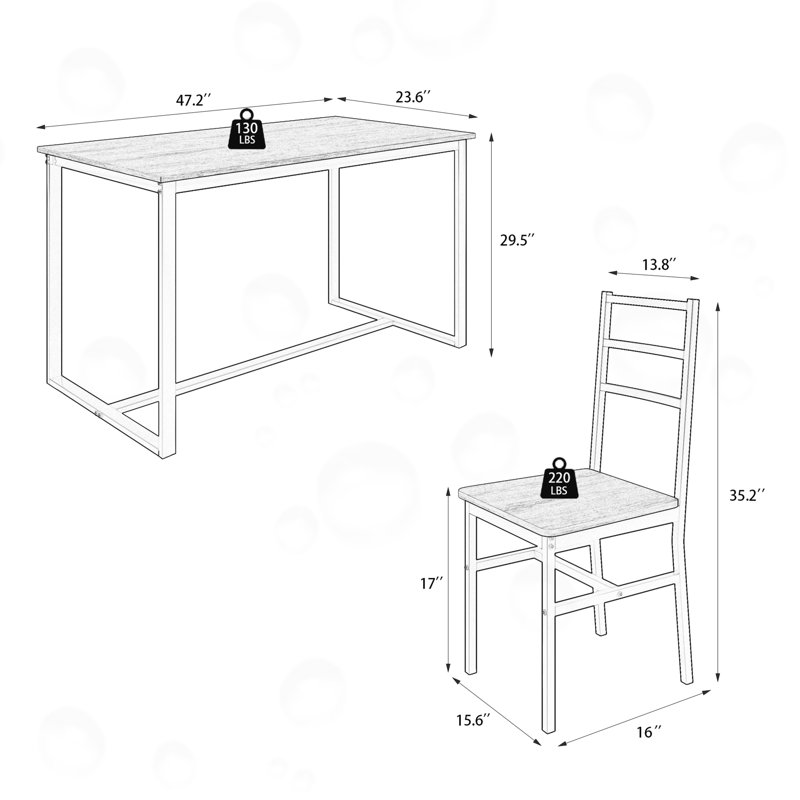 Ensemble de table de salle à manger 5 pièces avec 4 chaises, Brun / Blanc