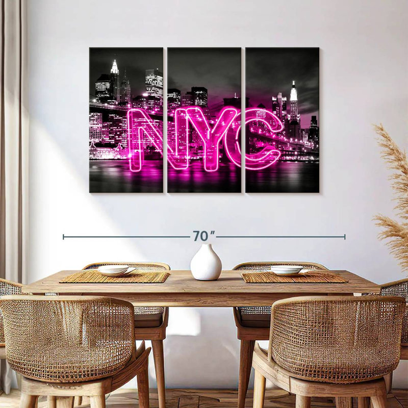 Sirci néon de New York, rose sur fond noir, H 36 po x l 57 po