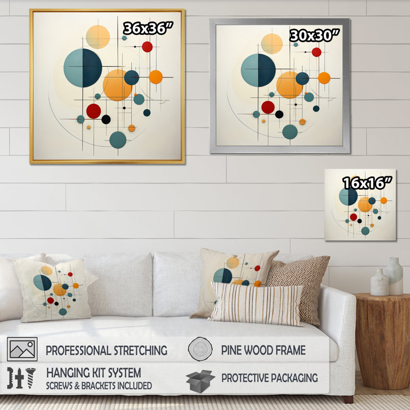 Distant Galaxies Midcentury Elegant Retro I - Abstract Midcentury, reproduction d'art encadrée, 30" H x 30" W, Toile tendue
