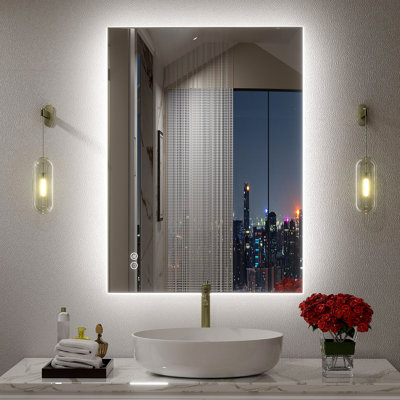 Aevar l 24 po x H 32 po Certifié UL avec miroir en verre trempé anti-buée pour salle de bain / meuble-lavabo avec garantie de 3 ans