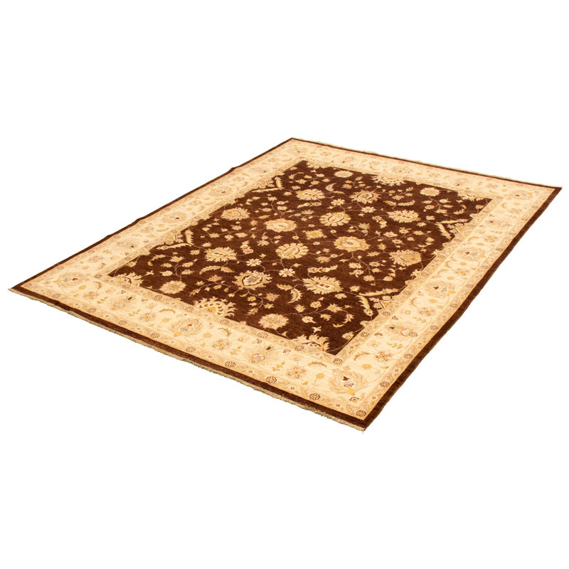 Tapis unique en laine noué à la main 7 pi 10 po x 9 pi 9 po nouvel âge Hadie en brun foncé / ivoire