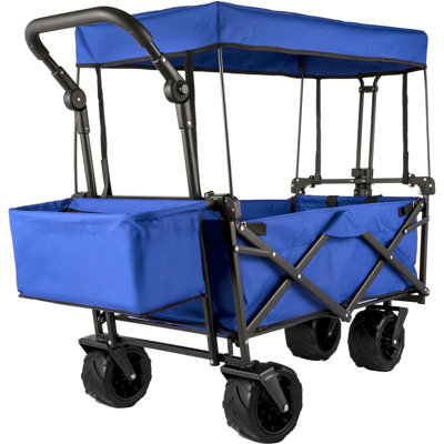 Très grand chariot de jardin pliable, capacité de 220 lb, structure en acier avec tissu Oxford, 1 pièce, chariot utilitaire, bleu, roues tout-terrain de 7 po et auvent amovible