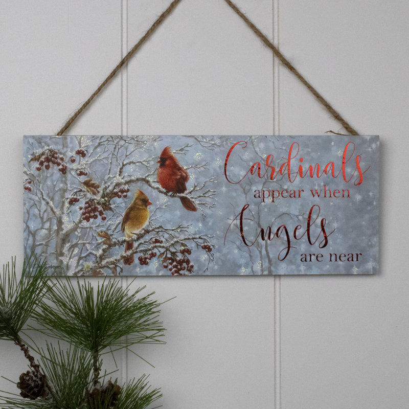 Cardinals Appear Wooden Sign with Rope Hanger