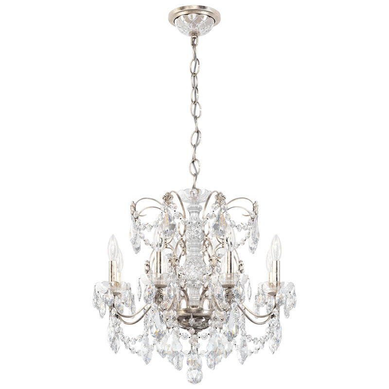 Century 8 - Light Candle Style Chandelier, Antique Silver, Heritage Handcut Crystal Clear