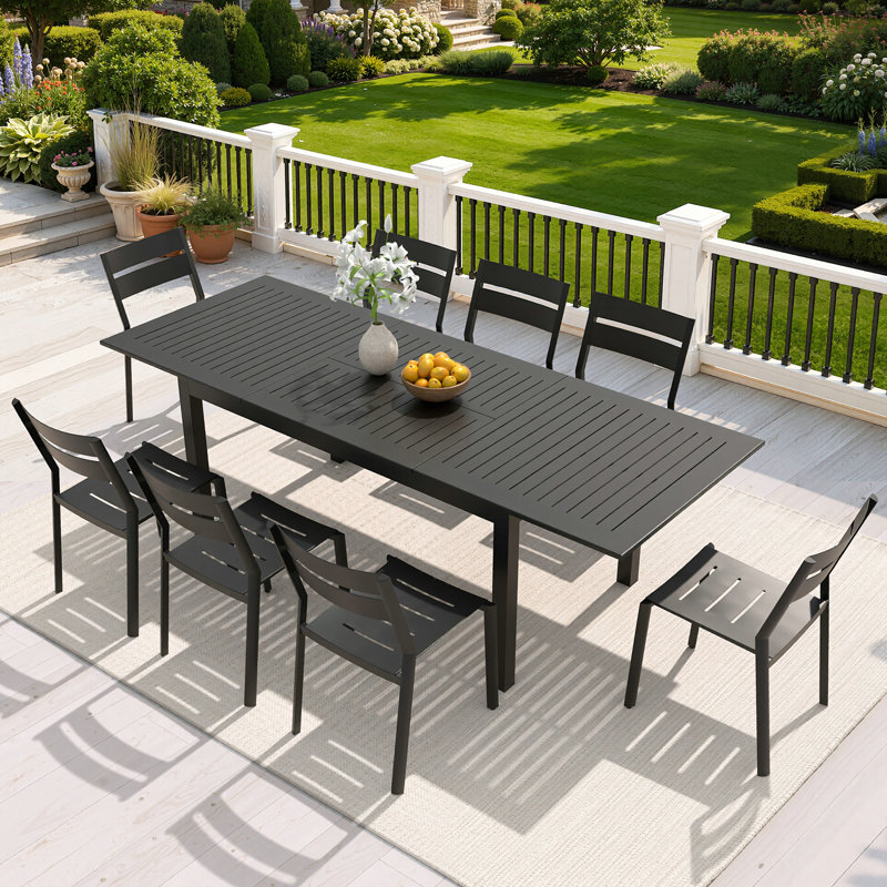Gilligan 8 - Person Aluminum Rectangular Extendable Outdoor Dining Set (Set of 9)