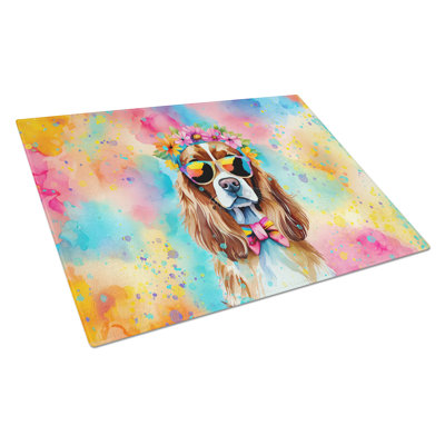 Cavalier Spaniel Hippie Dawg Glass Cutting Board Large